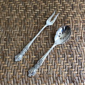 1847 Rogers Bros Heritage Condiment Set - Cocktail Fork & Sugar Sifter Spoon